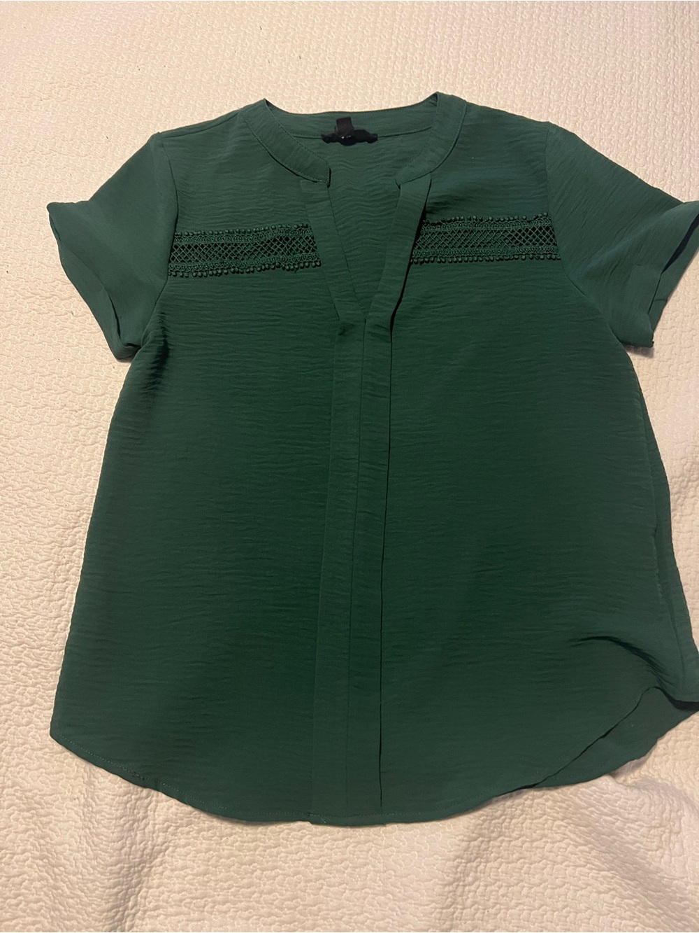 mine Forest Green Short Sleeve V-Neck Blouse